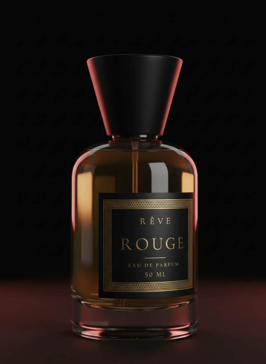 ROUGE by RÊVE close up of the label and black cap