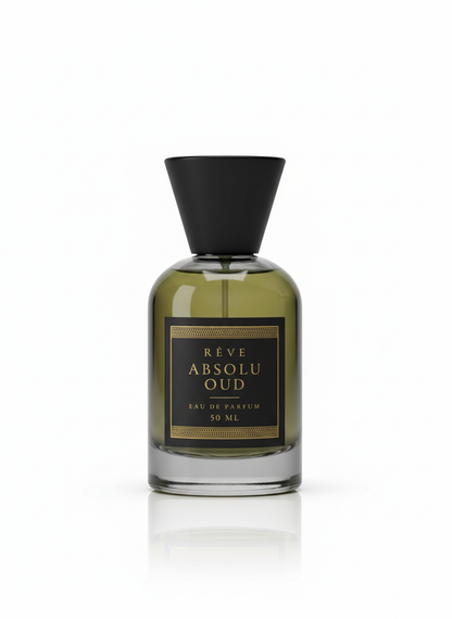 ABSOLU OUD by RÊVE, 50ml eau de parfum bottle on white