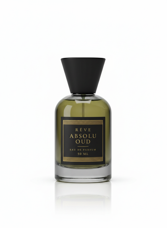 ABSOLU OUD by RÊVE, 50ml eau de parfum bottle on white