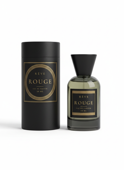 ROUGE by RÊVE bottle with its black keepsake tube